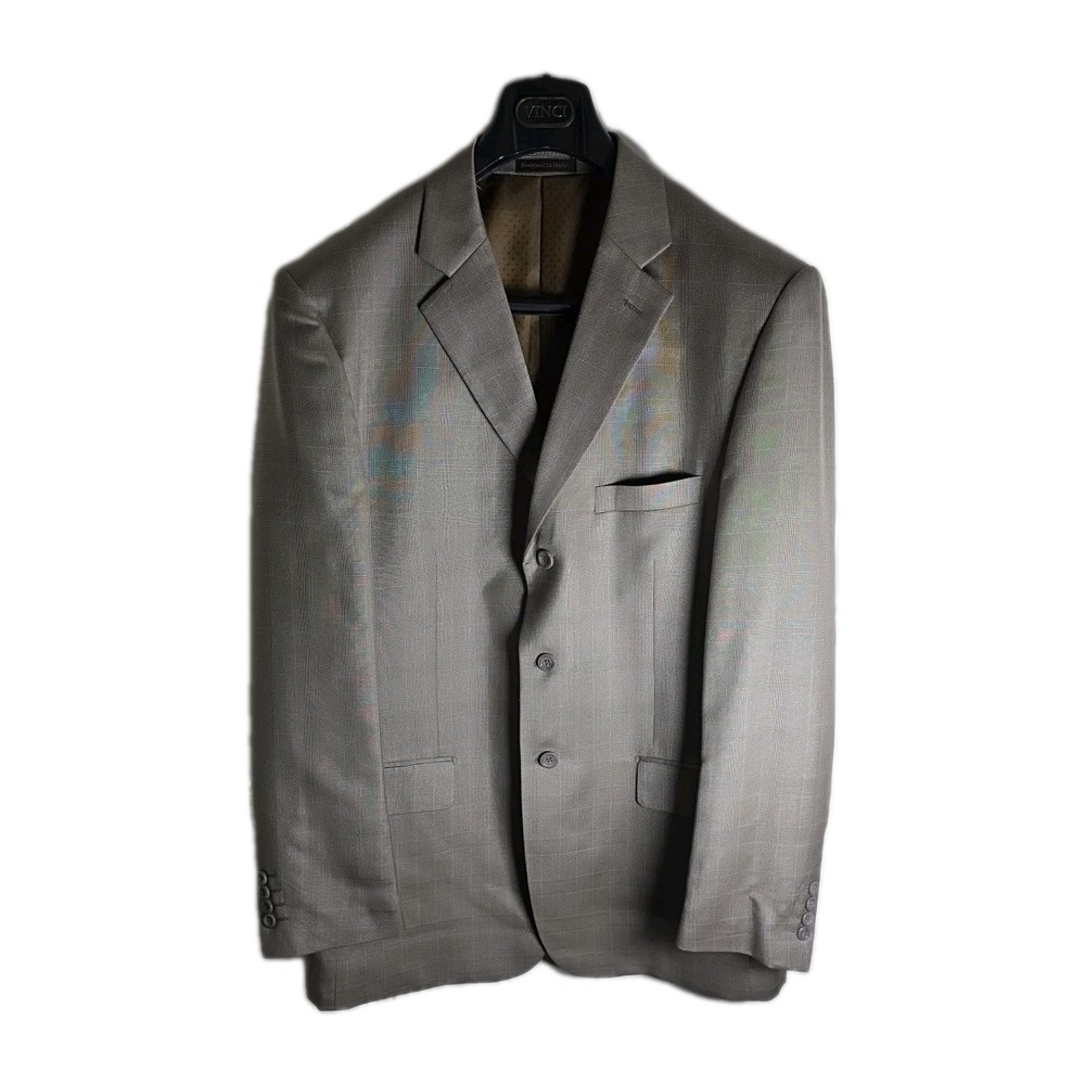 VINCI Men's 2 Piece Suitβ Tan Windowpane 44R See Pics